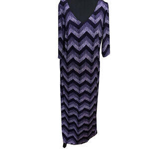 Emma Womens plus sz 1x Maxi Sheath Dress Purple Chevron Witchy Whimsigoth work